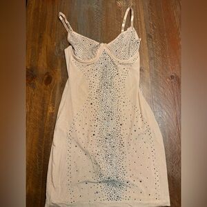 Embellished Nude Dress with Rhinestones